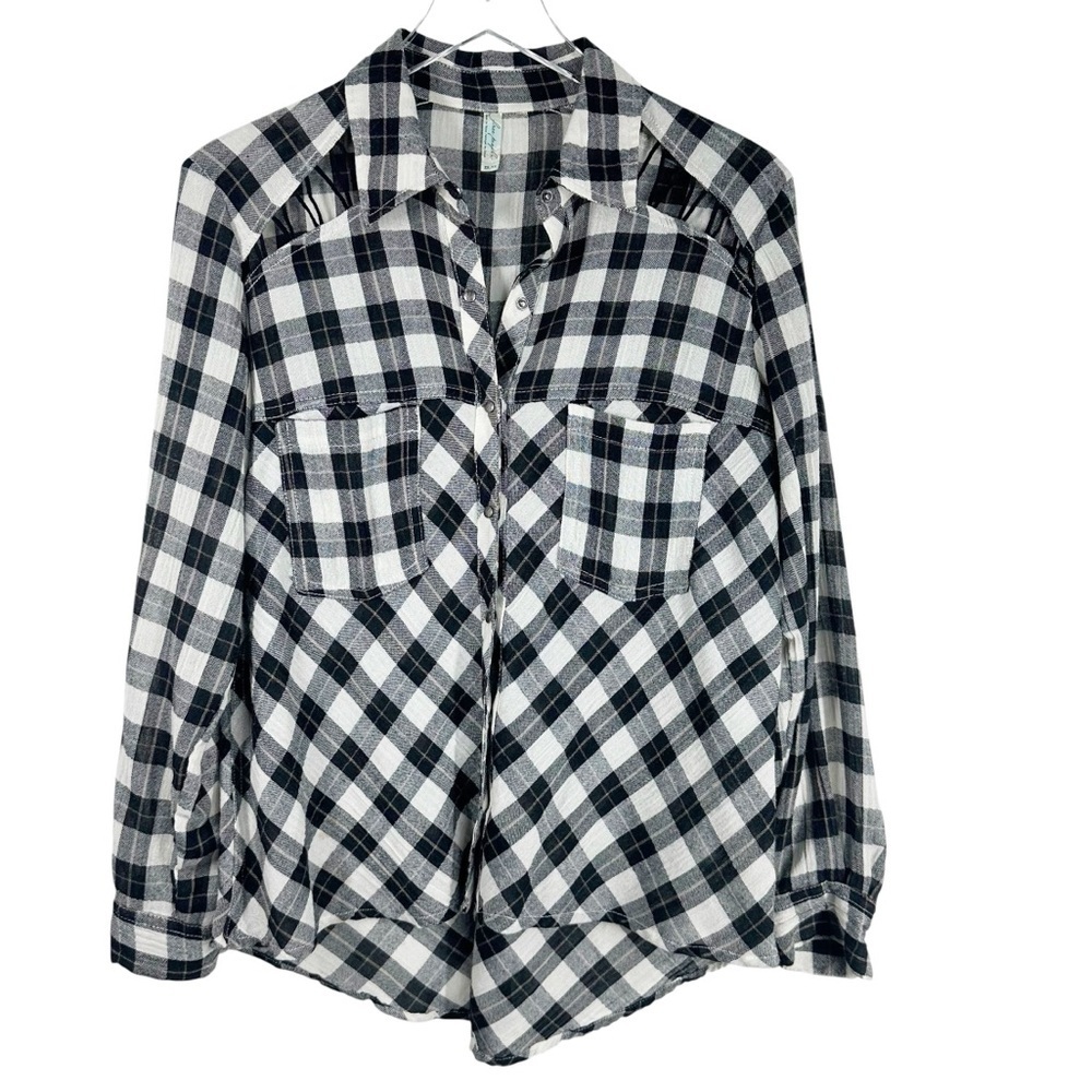 FREE PEOPLE Women's Plaid Pearl Snap Down Collared Cut-Out Shirt Size XS